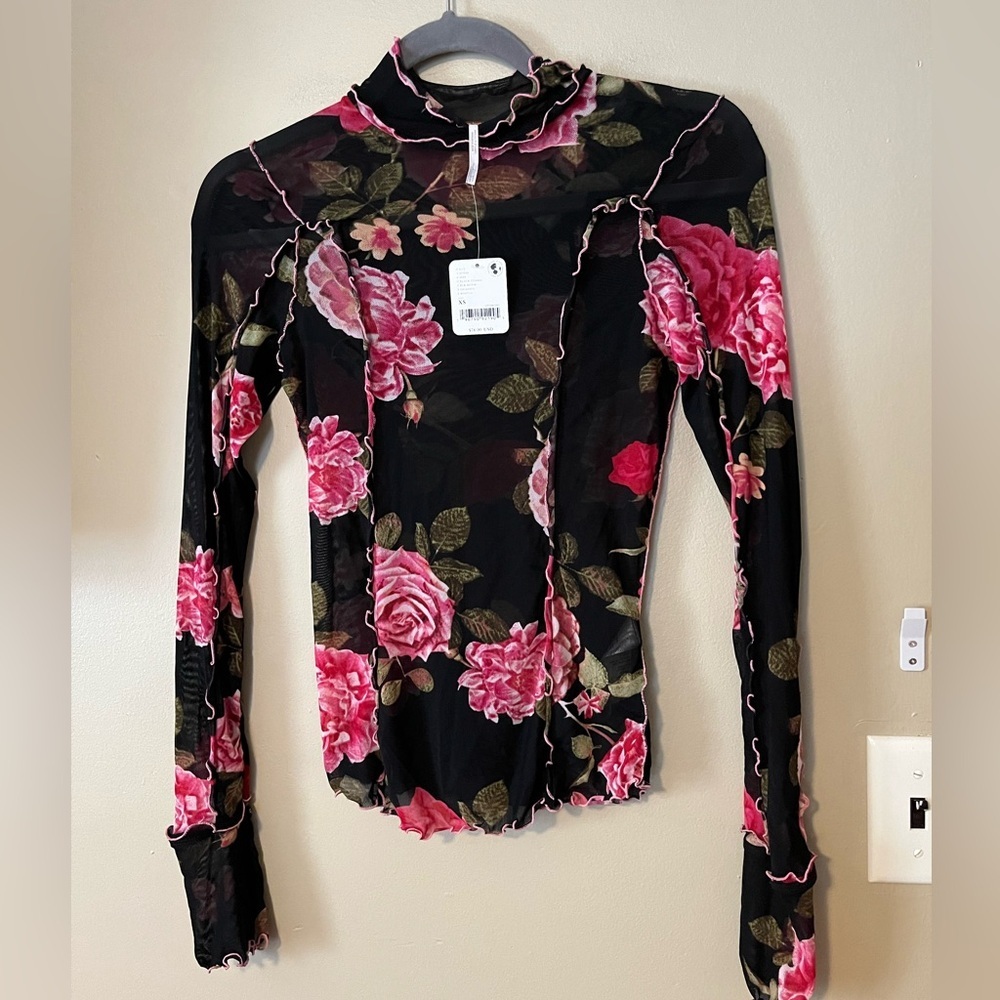 Free People Charlie Printed Mesh Top NWT - Picture 6 of 12